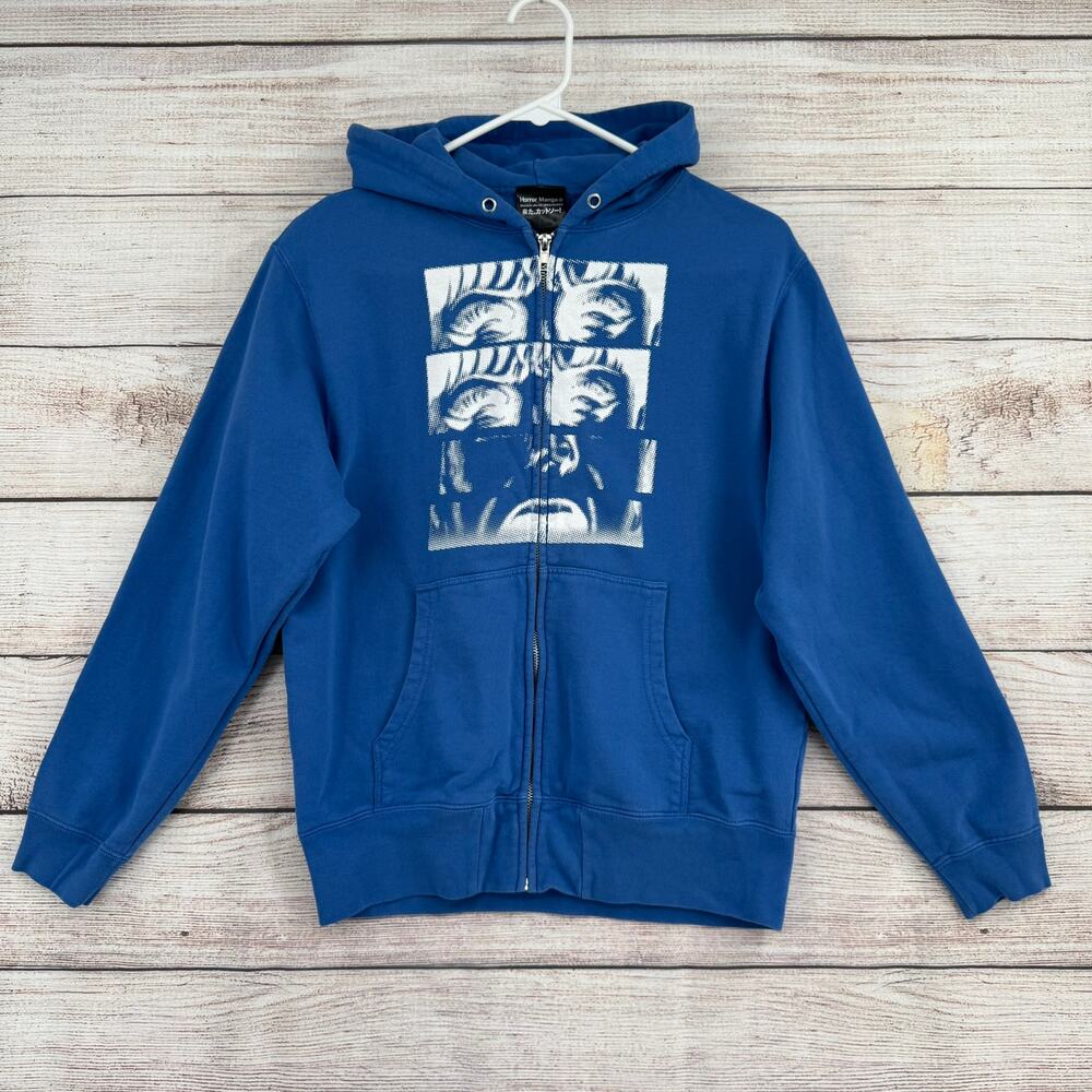 Horror Manga Goat Full Zip Hoodie Sweatshirt Mens XS Blue
